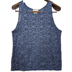 Womens Solange Vtg Tank Top 22 24 Blue Lace Sheer Feminine Floral Romantic Fairy